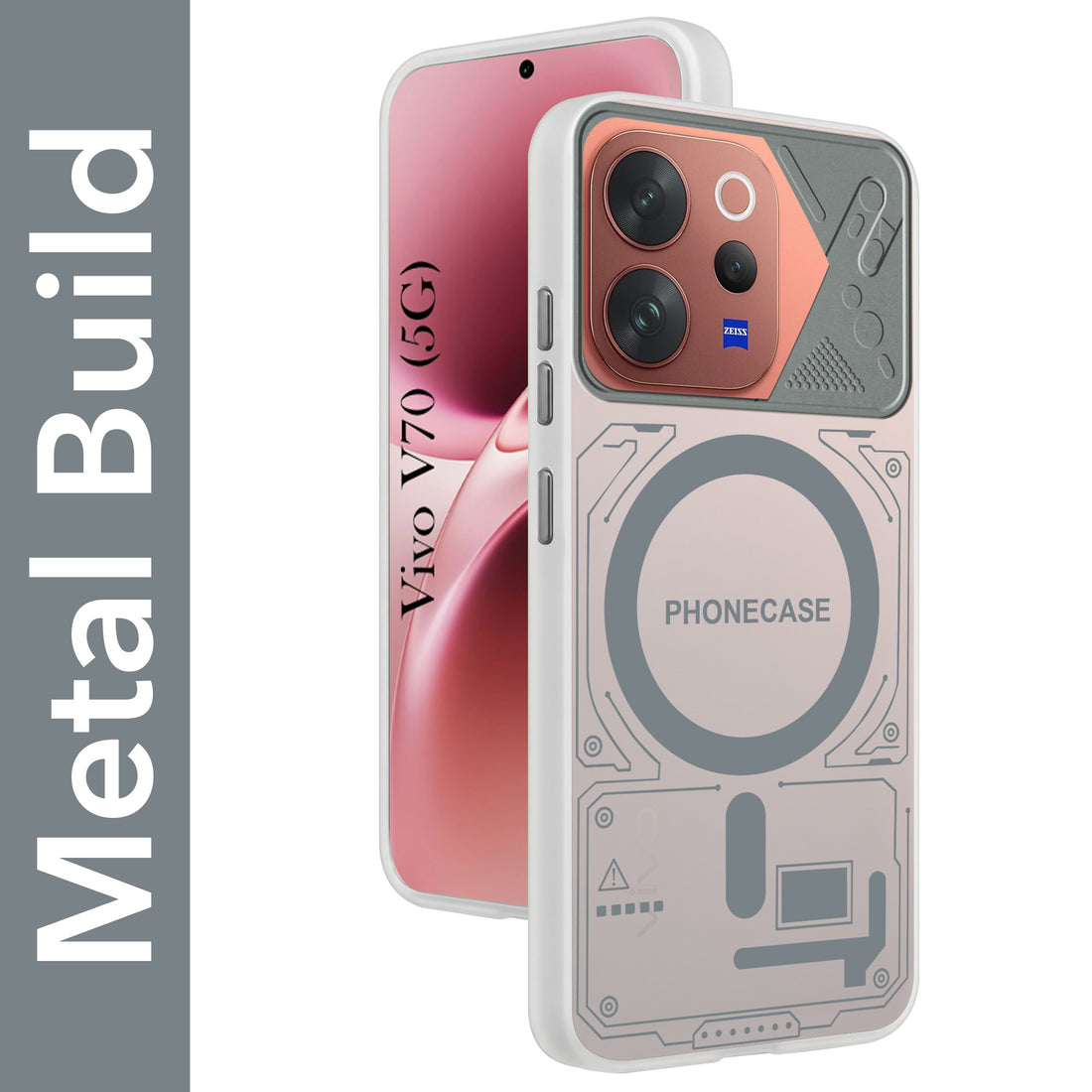 For Vivo V70 | Vivo V70 Elite 5G Metallic Back Cover Case (Metallic Camera Protection & Buttons | Translucent Milky Shade | Hard Polycarbonate)