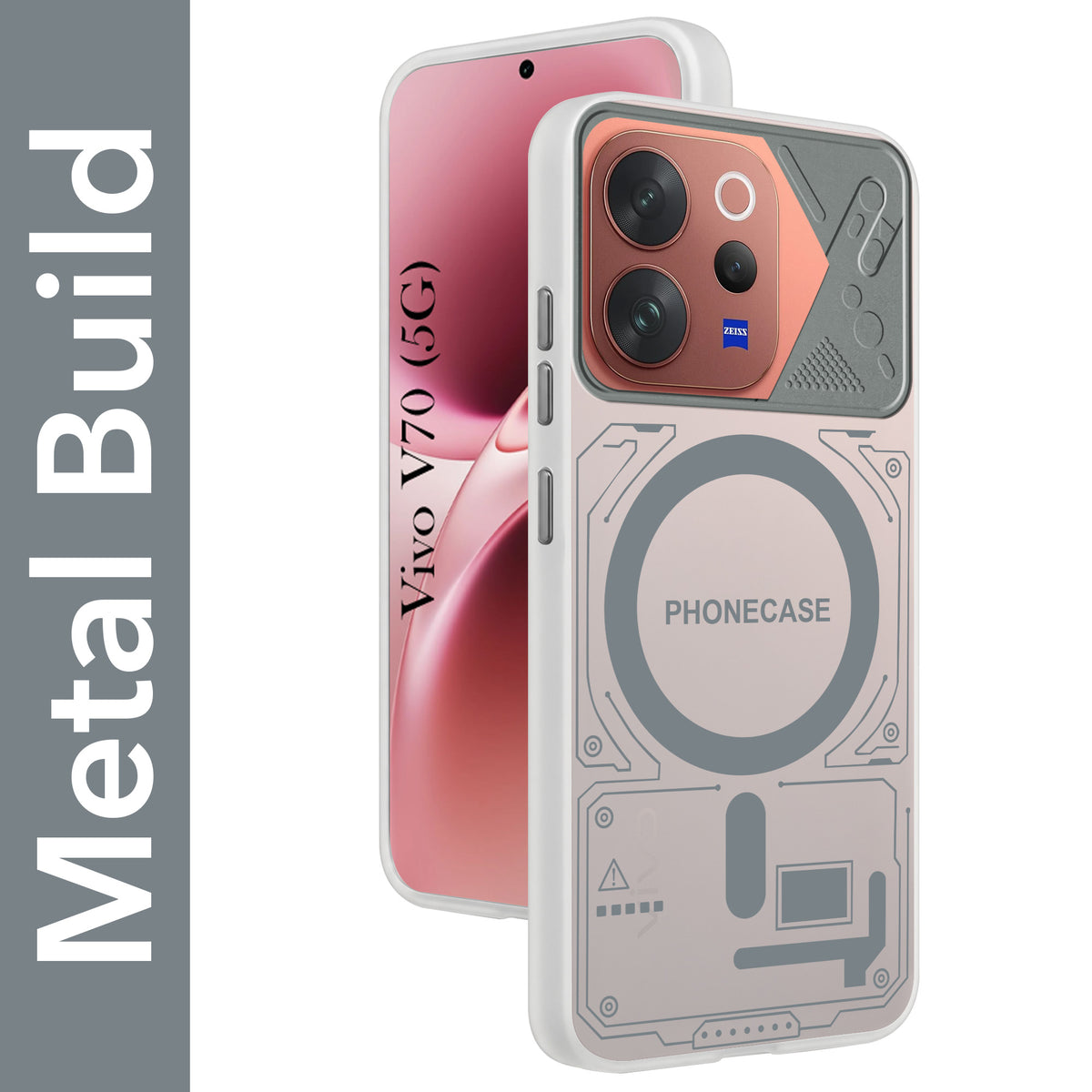 For Vivo V70 | Vivo V70 Elite 5G Metallic Back Cover Case (Metallic Camera Protection & Buttons | Translucent Milky Shade | Hard Polycarbonate)