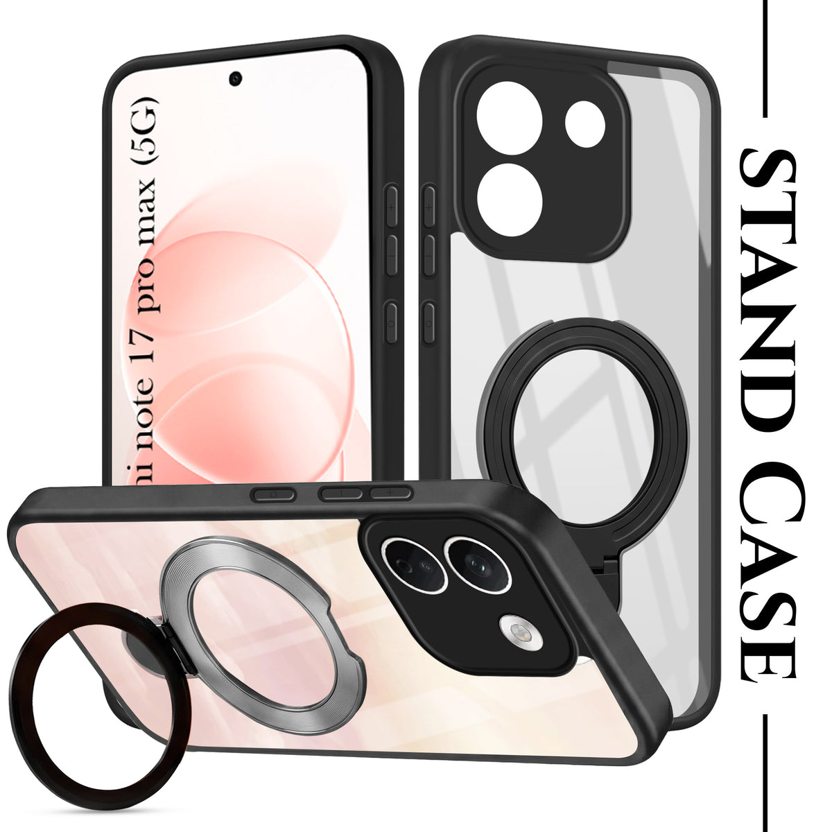 For Redmi Note 17 Pro Max 5G Back Cover Case (Kick Stand Ring Holder | Life time Anti Yellow | Camera Protection)