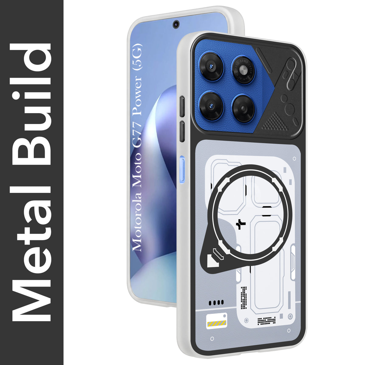 For Motorola Moto G77 Power Metallic Back Cover Case (Metallic Camera Protection & Buttons | Translucent Milky Shade | Hard Polycarbonate)