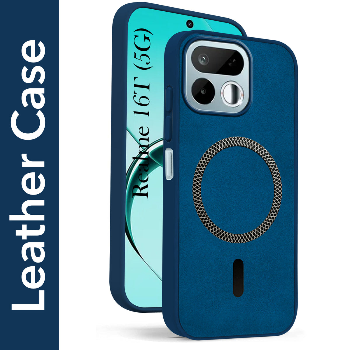For Realme 16T 5G Back Cover Case Leather Finish (MagSafe Compatible Wireless Charging | Soft Touch | Camera Bump Protection)