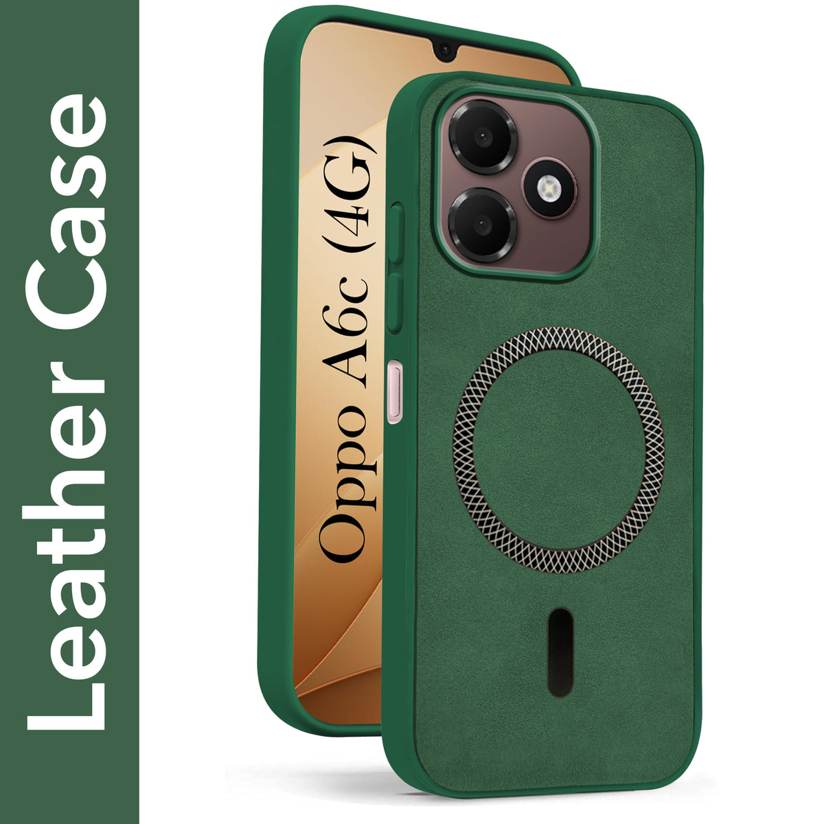 For Oppo A6c 4G Back Cover Case Leather Finish (MagSafe Compatible Wireless Charging | Soft Touch | Camera Bump Protection)