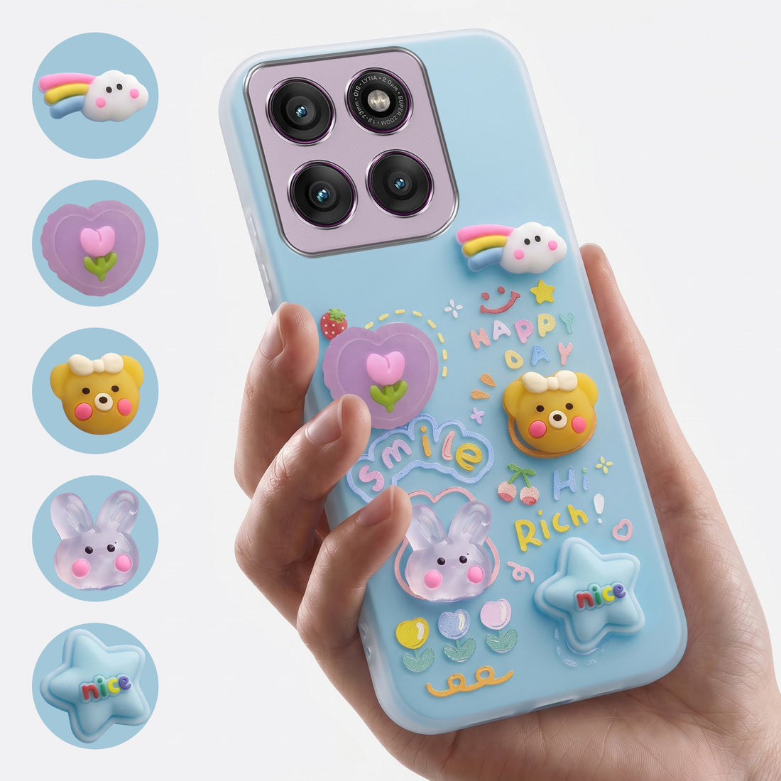 For Motorola Moto Edge 60 Pro Back Cover Case (3D Cute Cartoons | Hard Back Side Soft | Matte Premium Finish | HD Printing)