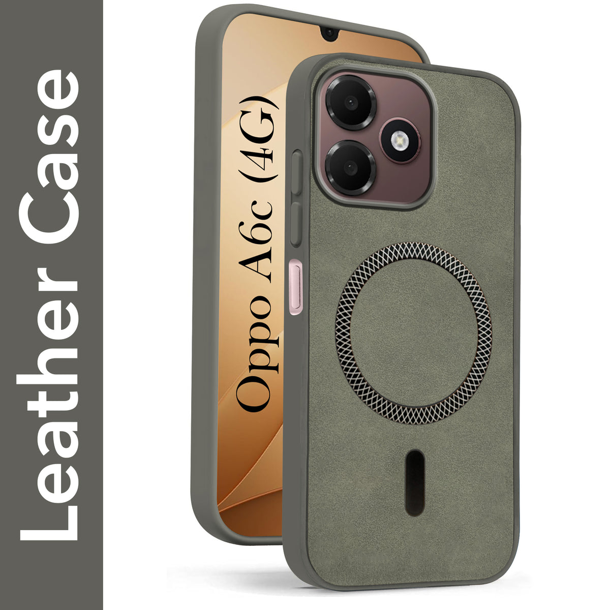 For Oppo A6c 4G Back Cover Case Leather Finish (MagSafe Compatible Wireless Charging | Soft Touch | Camera Bump Protection)