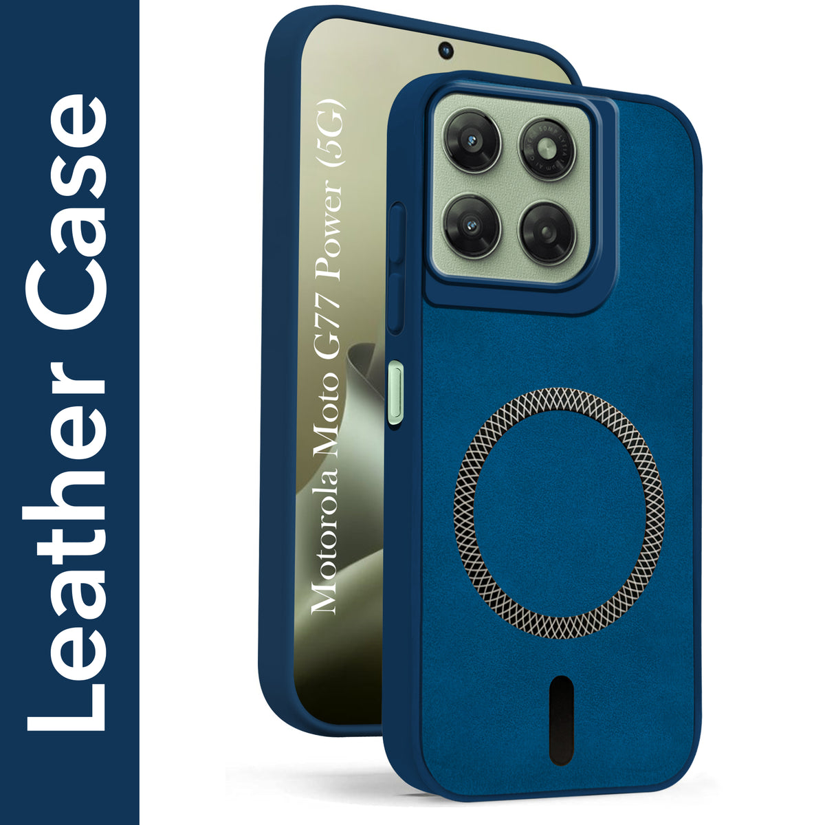 For Motorola Moto G77 Power Back Cover Case Leather Finish (MagSafe Compatible Wireless Charging | Soft Touch | Camera Bump Protection)