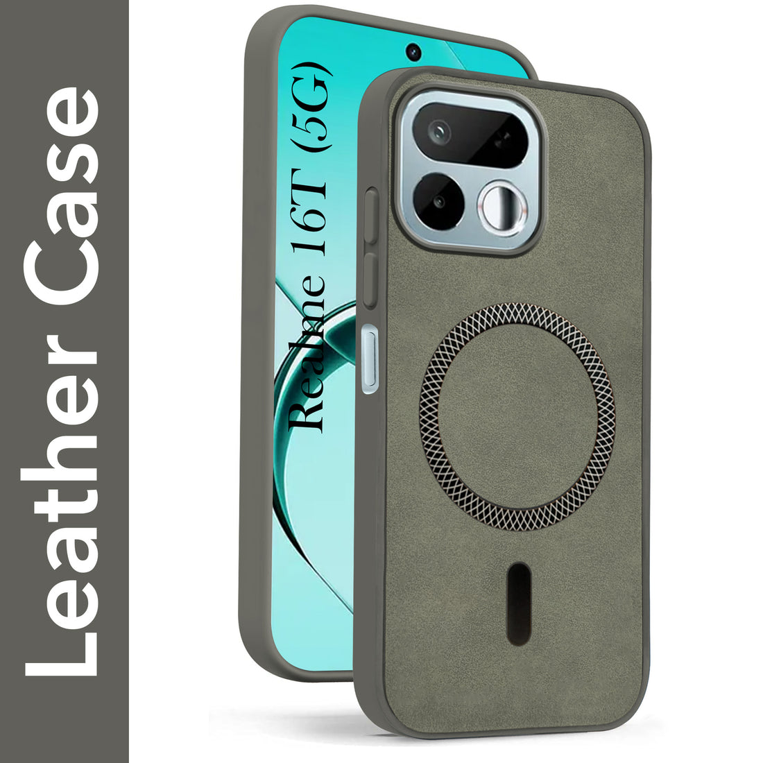 For Realme 16T 5G Back Cover Case Leather Finish (MagSafe Compatible Wireless Charging | Soft Touch | Camera Bump Protection)