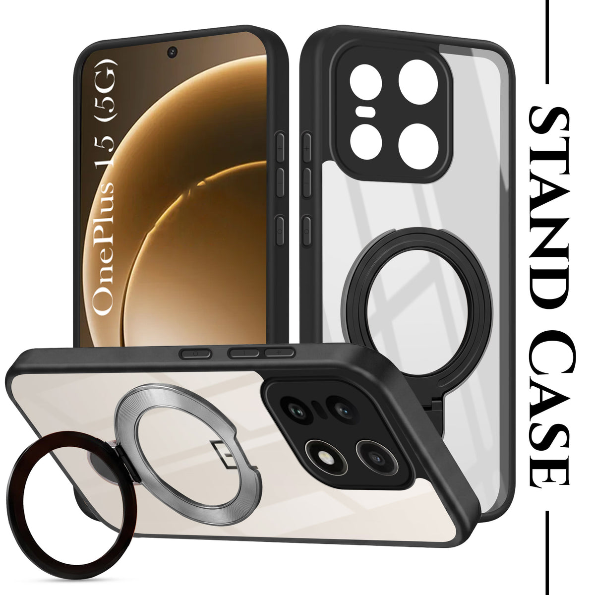 For OnePlus 15 5G Back Cover Case (Kick Stand Ring Holder | Life time Anti Yellow | Camera Protection)