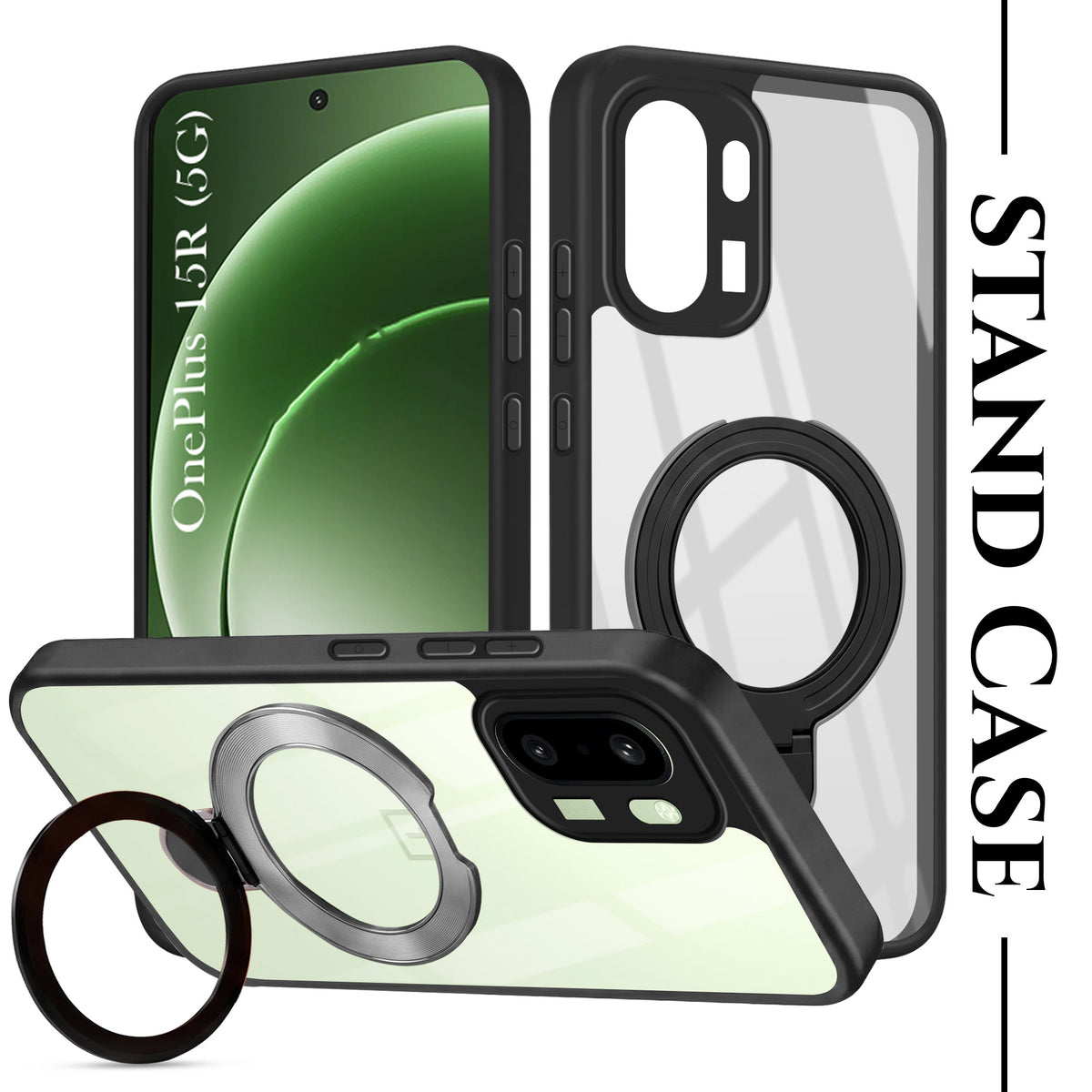 For OnePlus 15R Back Cover Case (Kick Stand Ring Holder | Life time Anti Yellow | Camera Protection)