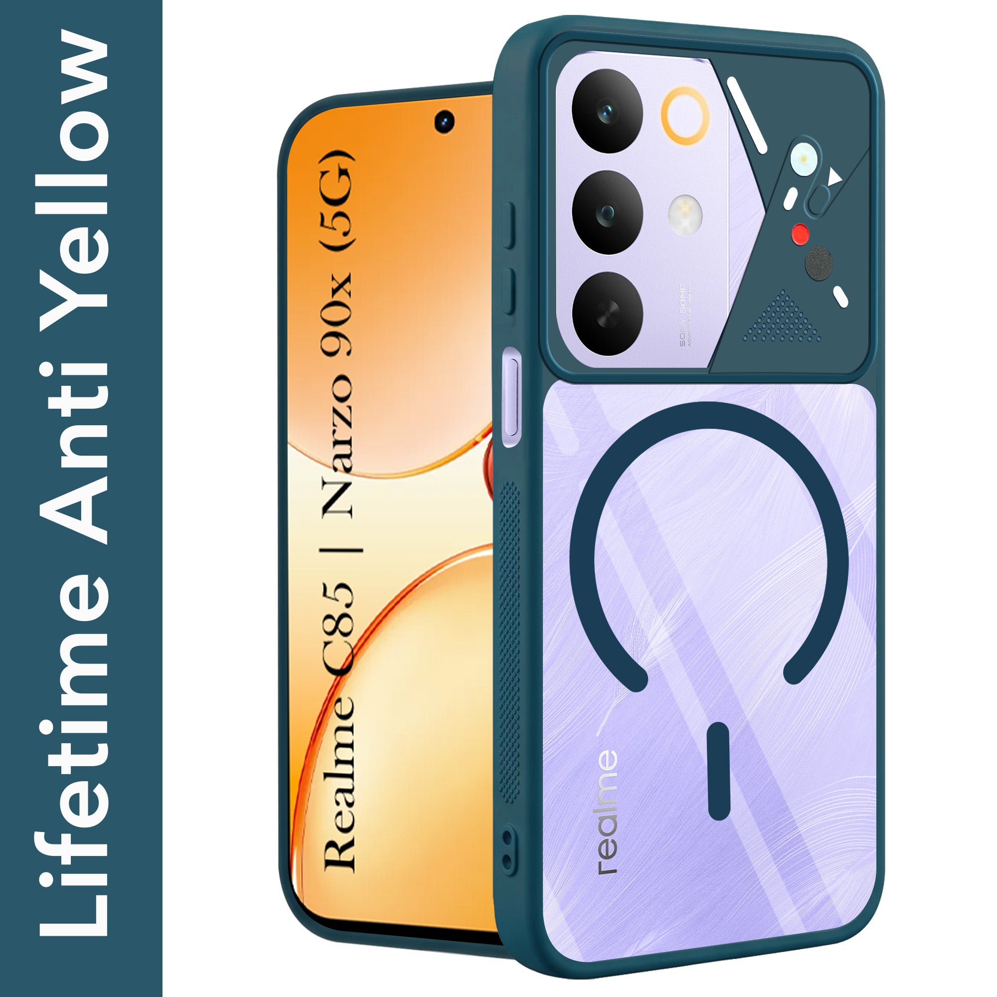 For Realme C85 5G | Realme Narzo 90x  Back Cover Case Lifetime Anti-Yellow Clear (Camera Protection | Side Grip | Wireless MagSafe Compatible)