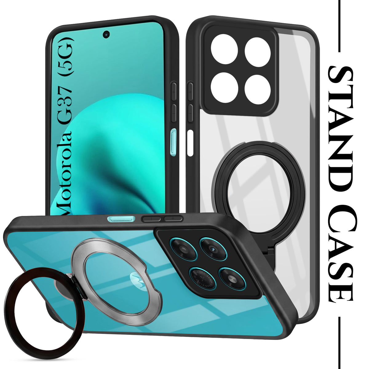 For Motorola Moto G37 Back Cover Case (Kick Stand Ring Holder | Life time Anti Yellow | Camera Protection)