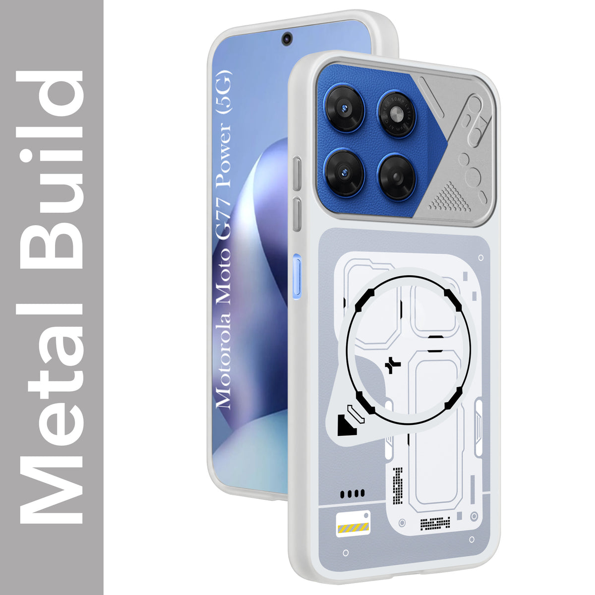 For Motorola Moto G77 Power Metallic Back Cover Case (Metallic Camera Protection & Buttons | Translucent Milky Shade | Hard Polycarbonate)
