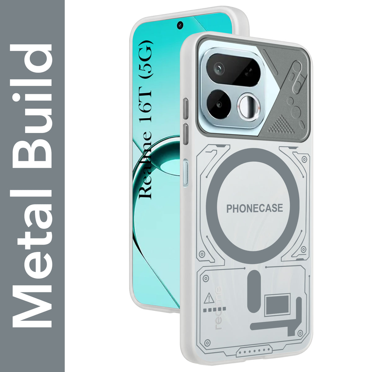 For Realme 16T 5G Metallic Back Cover Case (Metallic Camera Protection & Buttons | Translucent Milky Shade | Hard Polycarbonate)