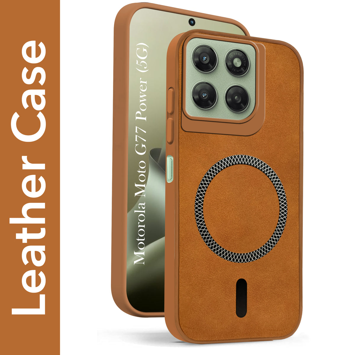 For Motorola Moto G77 Power Back Cover Case Leather Finish (MagSafe Compatible Wireless Charging | Soft Touch | Camera Bump Protection)