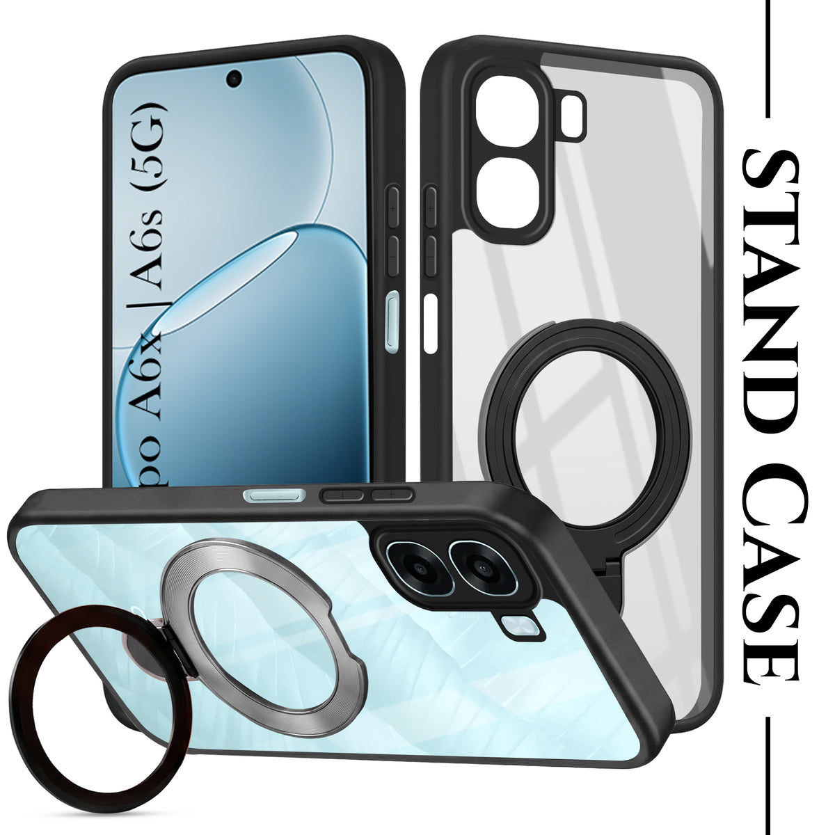 For Oppo A6X | Oppo A6S Back Cover Case (Kick Stand Ring Holder | Life time Anti Yellow | Camera Protection)