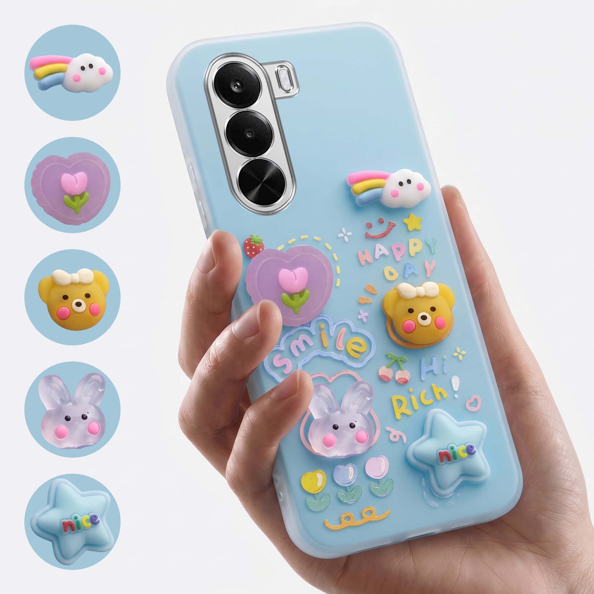 For Realme P4x Back Cover Case (3D Cute Cartoons | Hard Back Side Soft | Matte Premium Finish | HD Printing)