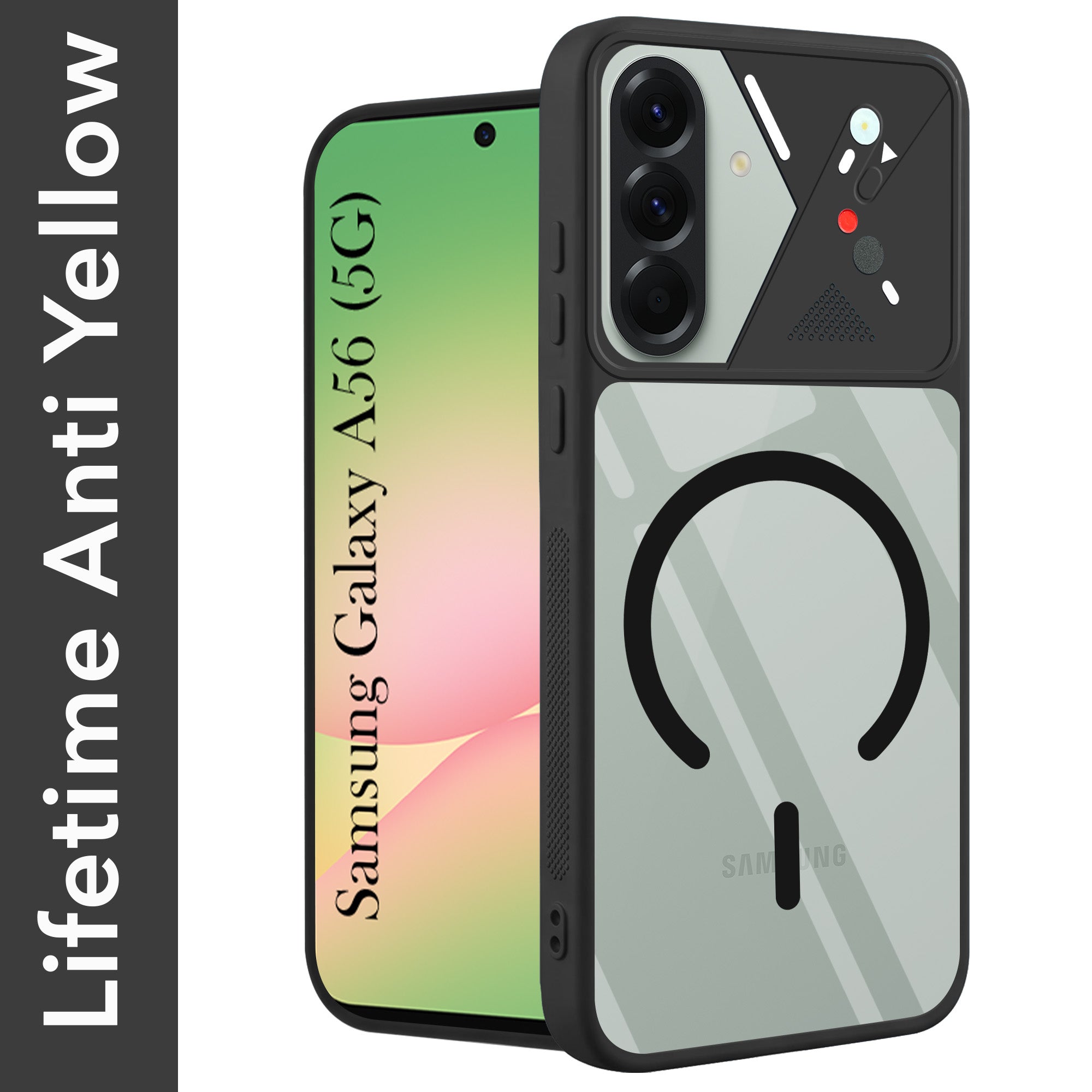 For Samsung Galaxy A56 Back Cover Case Lifetime Anti-Yellow Clear (Camera Protection | Side Grip | Wireless MagSafe Compatible)