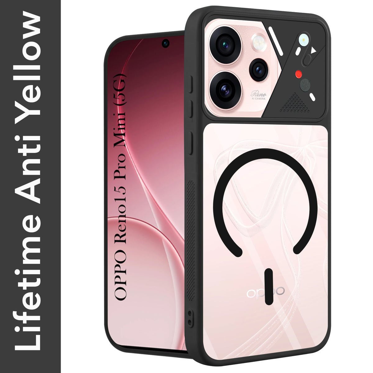 For Oppo Reno15 Pro Mini 5G | Oppo Reno 15 Pro Mini 5G Back Cover Case Lifetime Anti-Yellow Clear (Camera Protection | Side Grip | Wireless MagSafe Compatible)