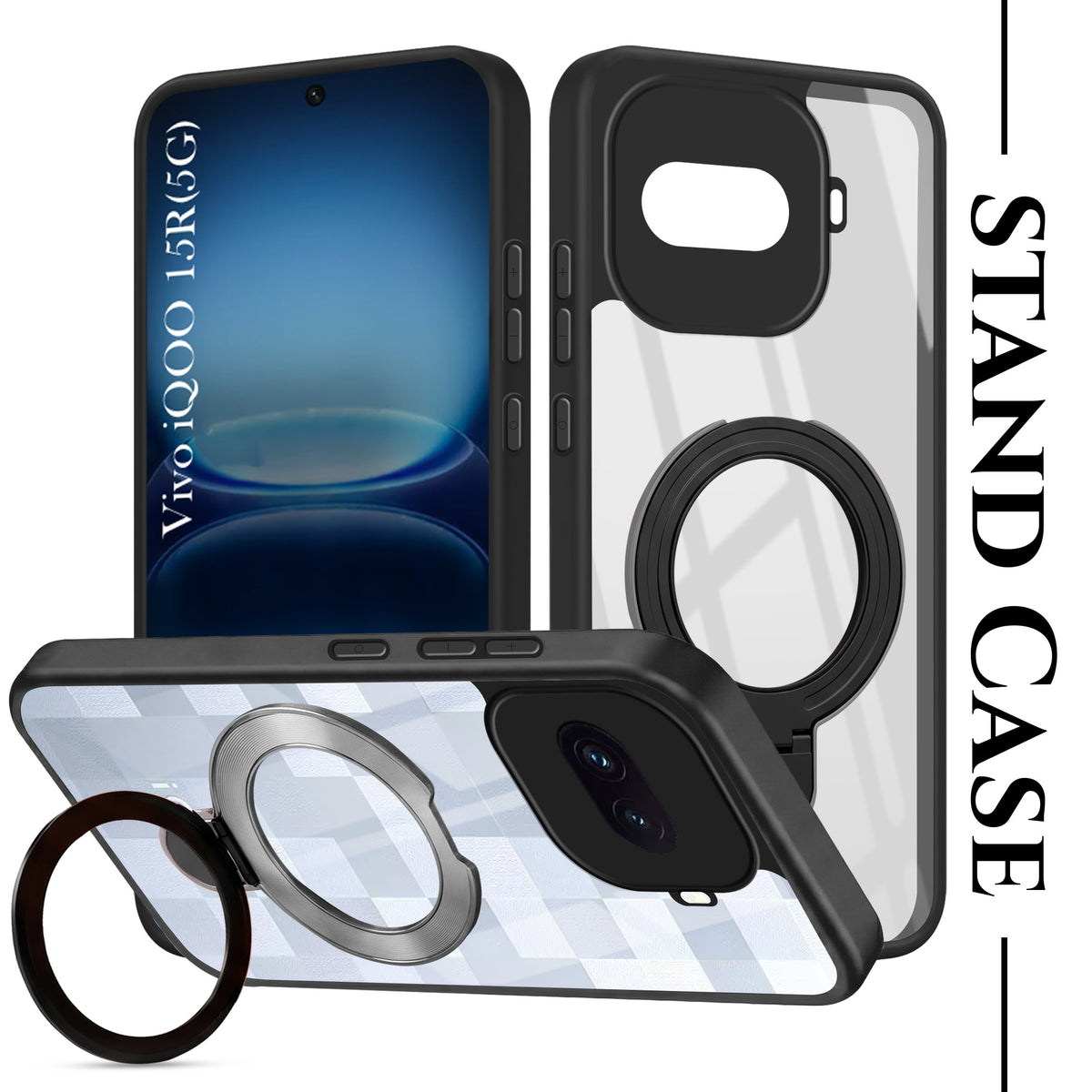 For Vivo iQOO 15R 5G Back Cover Case (Kick Stand Ring Holder | Life time Anti Yellow | Camera Protection)