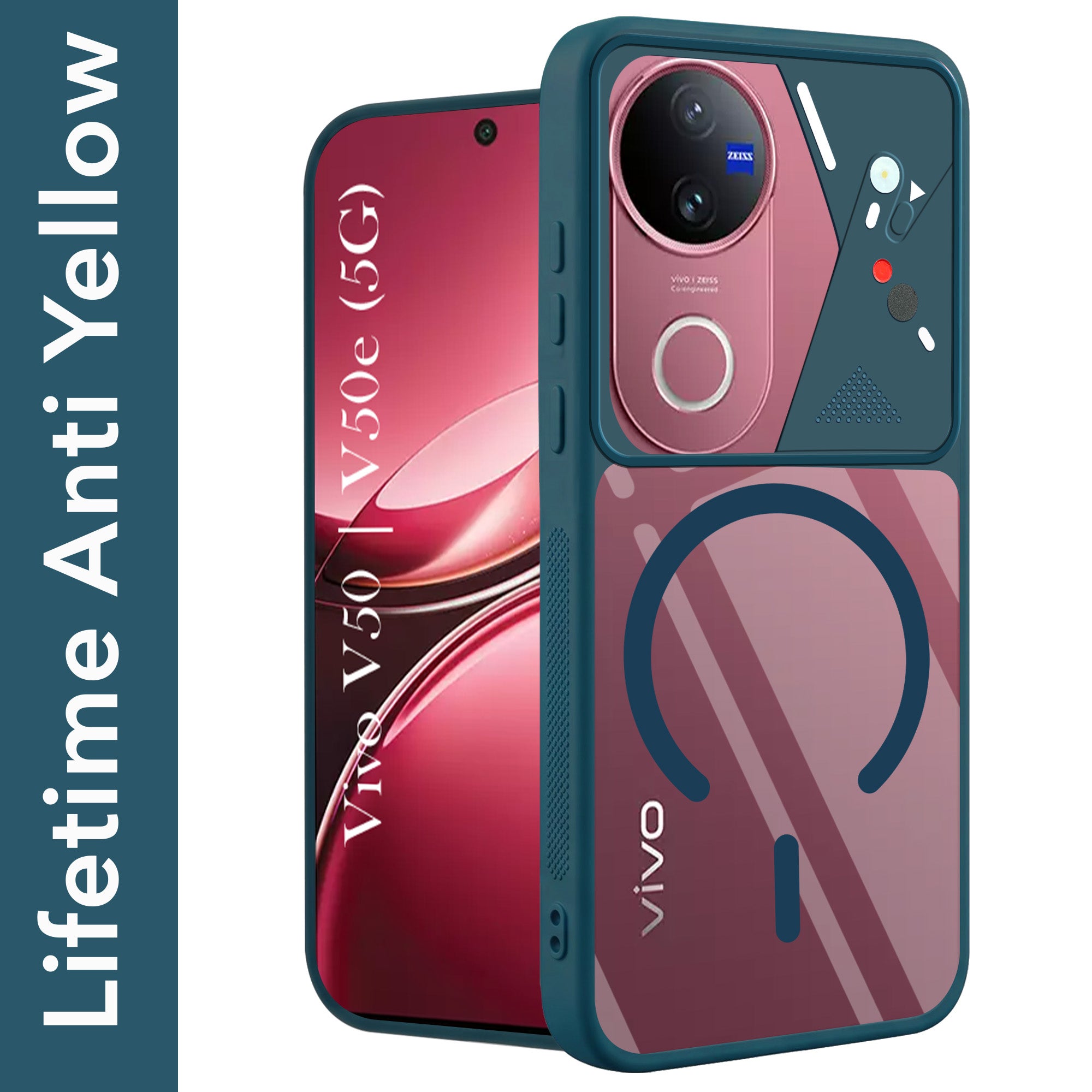 For Vivo V50 | Vivo V50e Back Cover Case Lifetime Anti-Yellow Clear (Camera Protection | Side Grip | Wireless MagSafe Compatible)