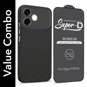 For Oppo F33 Pro 5G Combo with Back Cover and 9H Tempered Glass (Liquid Silicone | Camera Protection | Oleophobic Coating Screen Glass)