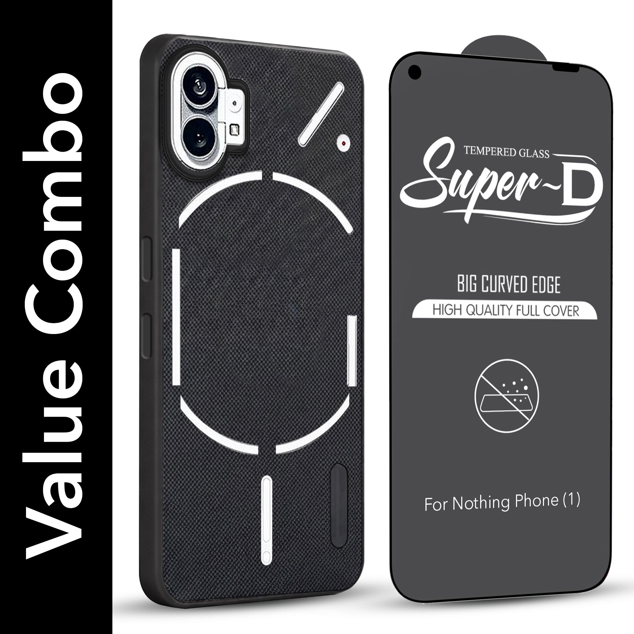 For Nothing Phone 1 Combo with Back Cover and 9H Tempered Glass (Textured Grip Design | Micro-Fiber Cloth Inside | Oleophobic Coating Screen Glass)