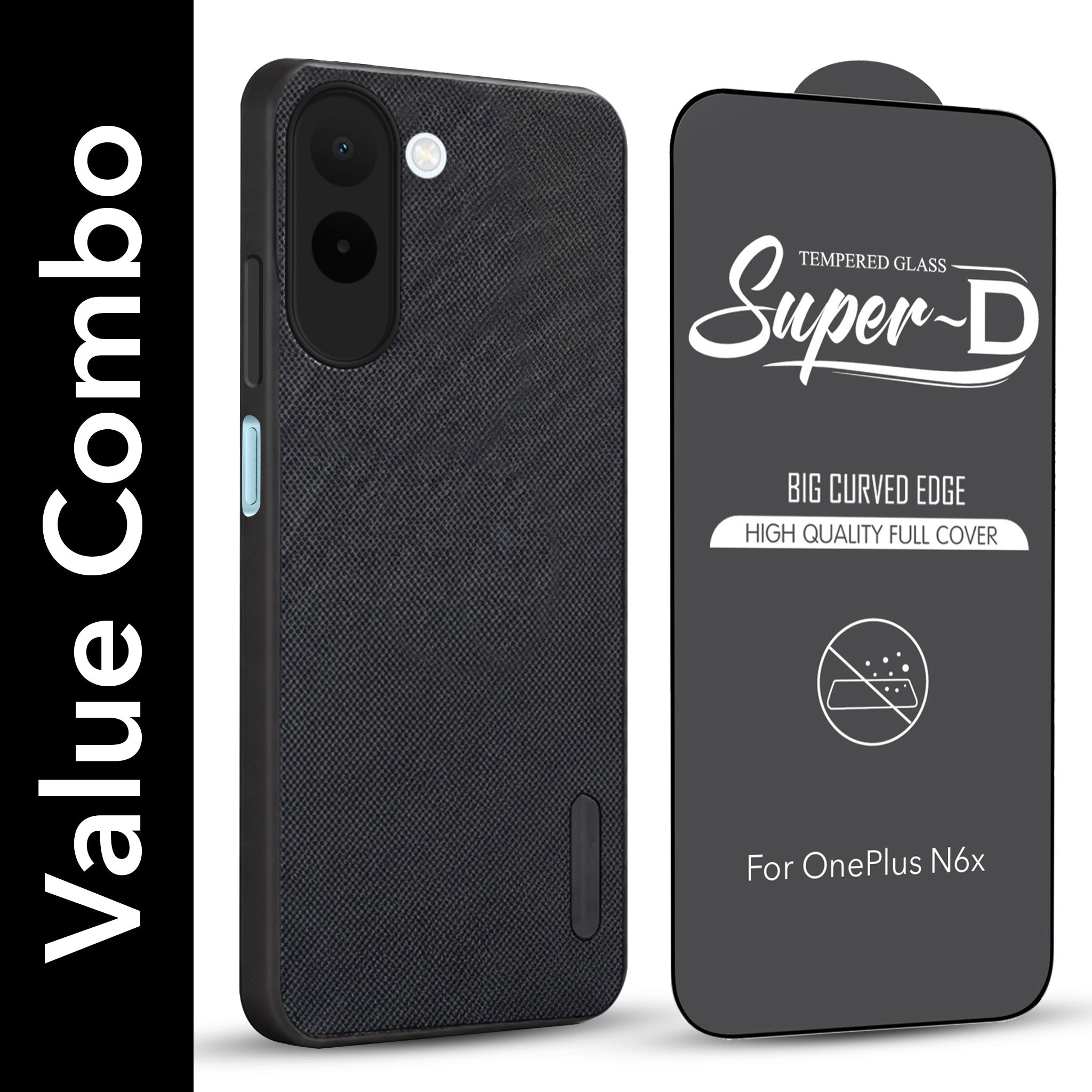 For OnePlus N6X Combo (Textured Grip Design | Micro-Fiber Cloth Inside | Oleophobic Coating Screen Glass)