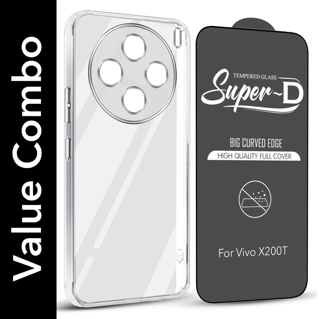 For Vivo X200T Combo with Back Cover and 9H Tempered Glass (Lifetime Anti-Yellow | Sleek Hard Crystal | Oleophobic Coating Screen Glass)
