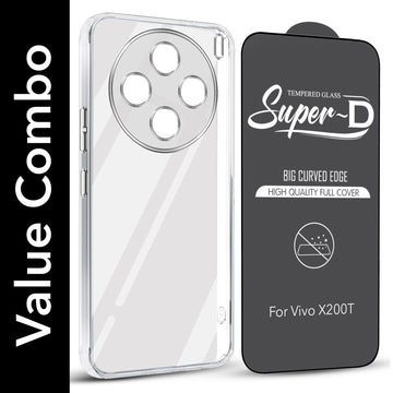 For Vivo X200T Combo with Back Cover and 9H Tempered Glass (Lifetime Anti-Yellow | Sleek Hard Crystal | Oleophobic Coating Screen Glass)
