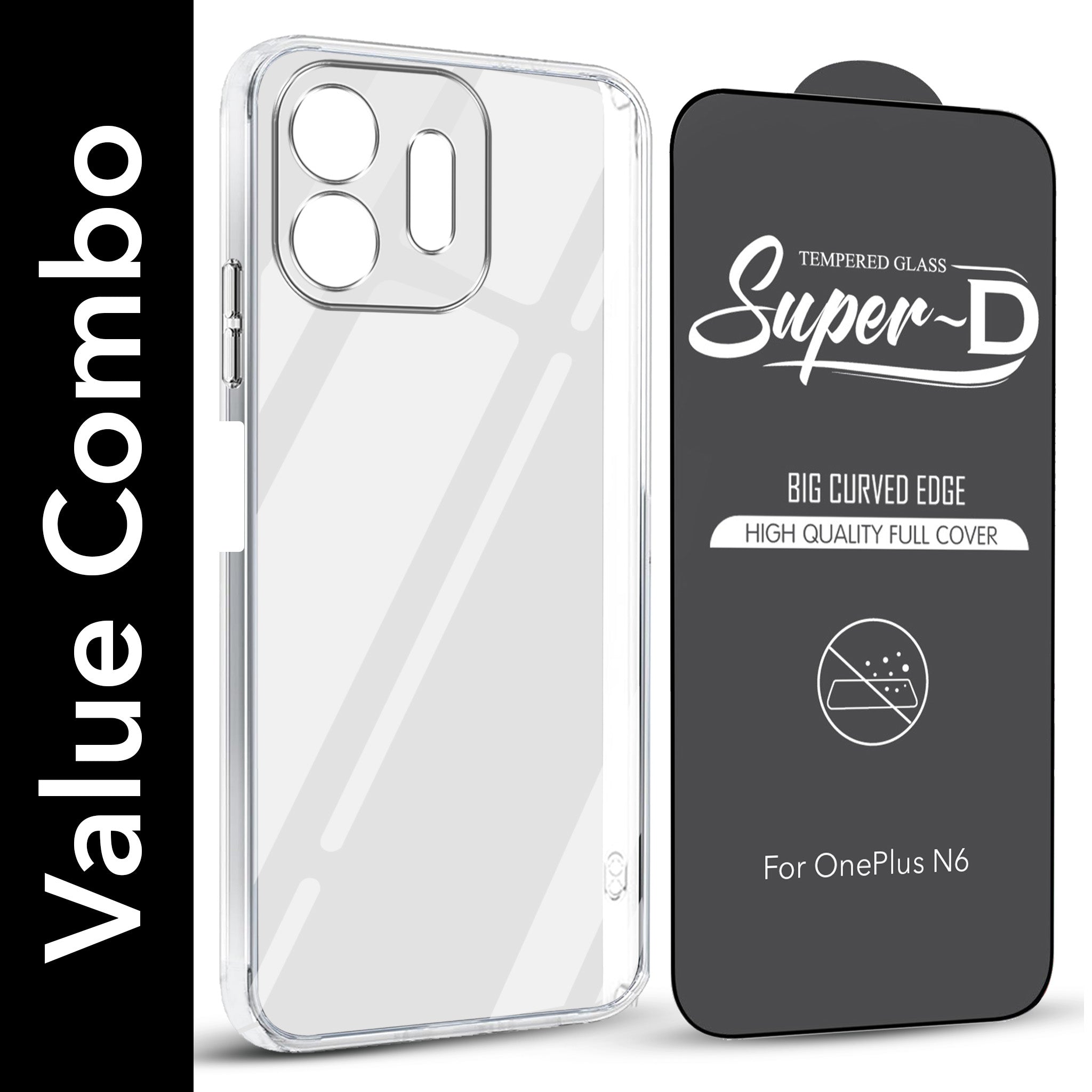 For OnePlus N6 Combo with Back Cover and 9H Tempered Glass (Lifetime Anti-Yellow | Sleek Hard Crystal | Oleophobic Coating Screen Glass)