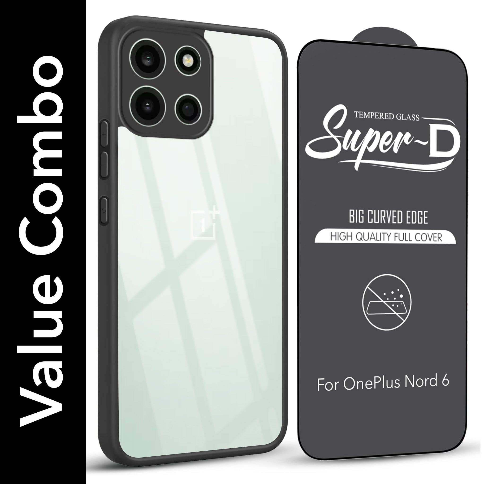 For Oneplus Nord 6 Combo with Back Cover and 9H Tempered Glass (Lifetime Anti-Yellow | Crystal Clear Shockproof | Oleophobic Coating Screen Glass)