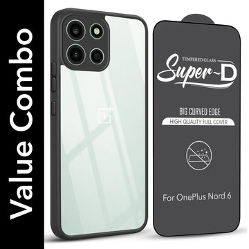 For Oneplus Nord 6 Combo with Back Cover and 9H Tempered Glass (Lifetime Anti-Yellow | Crystal Clear Shockproof | Oleophobic Coating Screen Glass)