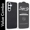 For Samsung Galaxy S24 FE Combo with Back Cover and 9H Tempered Glass (Textured Grip Design | Micro-Fiber Cloth Inside | Oleophobic Coating Screen Glass)