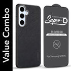 For Samsung Galaxy S24 FE Combo with Back Cover and 9H Tempered Glass (Textured Grip Design | Micro-Fiber Cloth Inside | Oleophobic Coating Screen Glass)