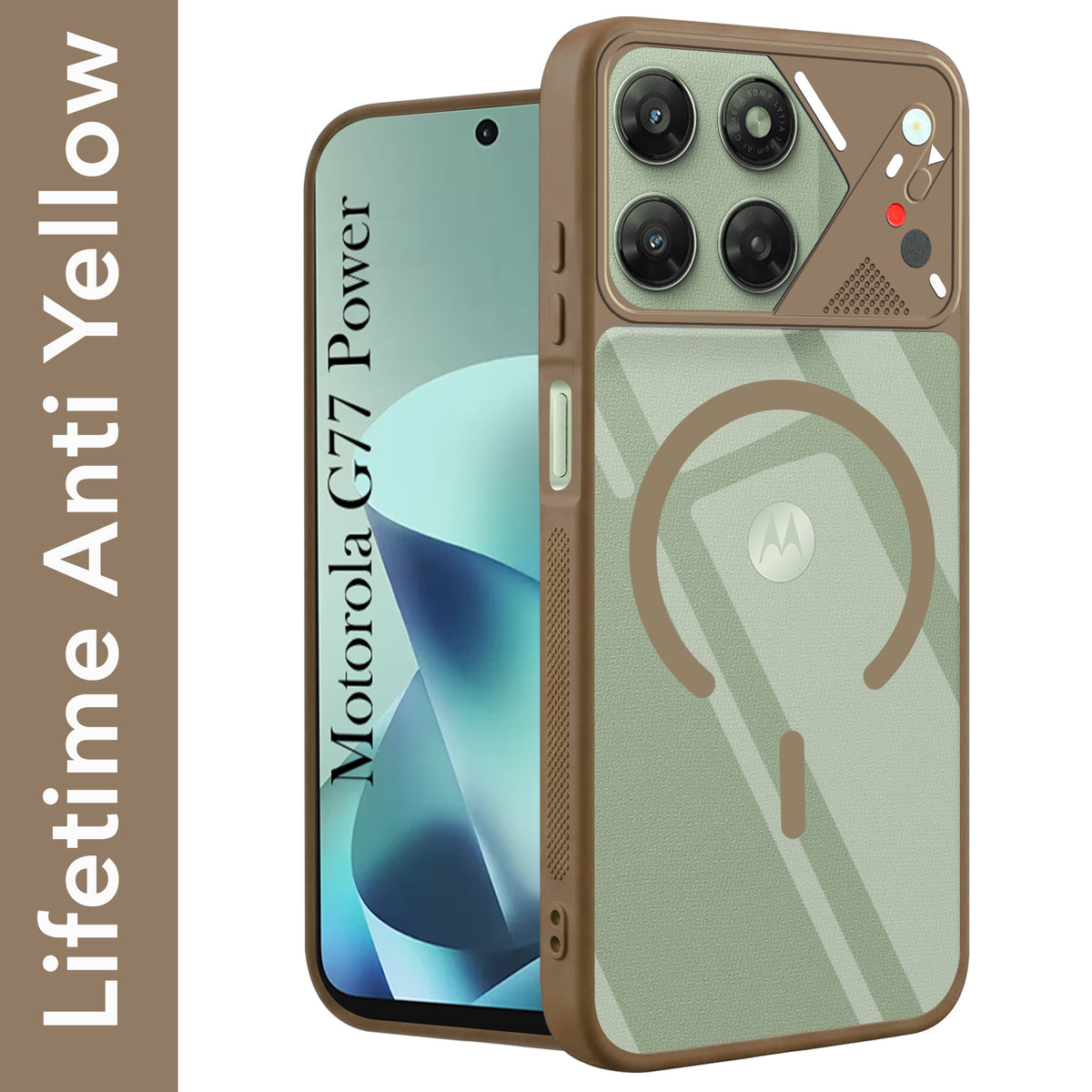 For Motorola Moto G77 Power Back Cover Case Lifetime Anti-Yellow Clear (Camera Protection | Side Grip | Wireless MagSafe Compatible)