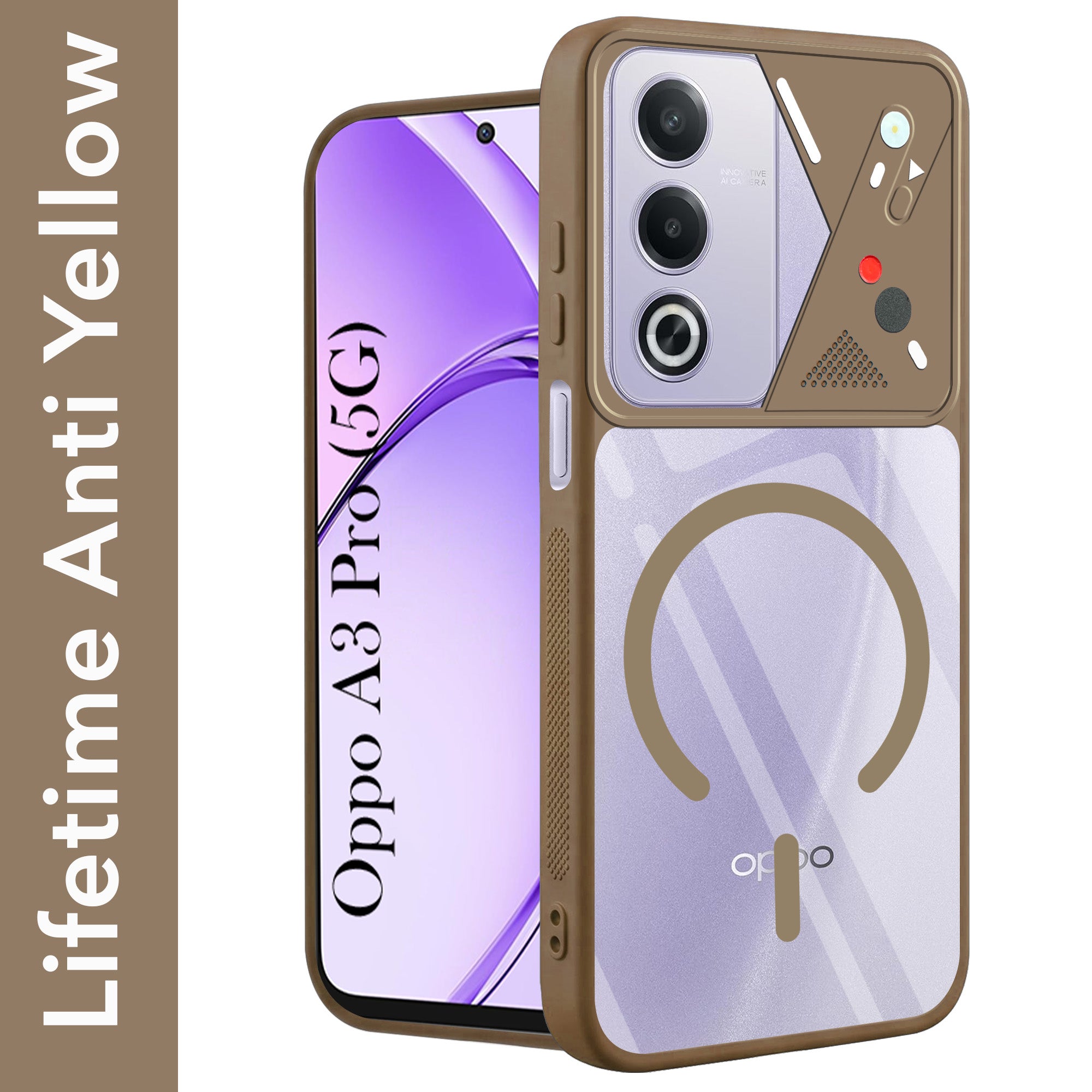 For Oppo A3 Pro 5G Back Cover Case Lifetime Anti-Yellow Clear (Camera Protection | Side Grip | Wireless MagSafe Compatible)