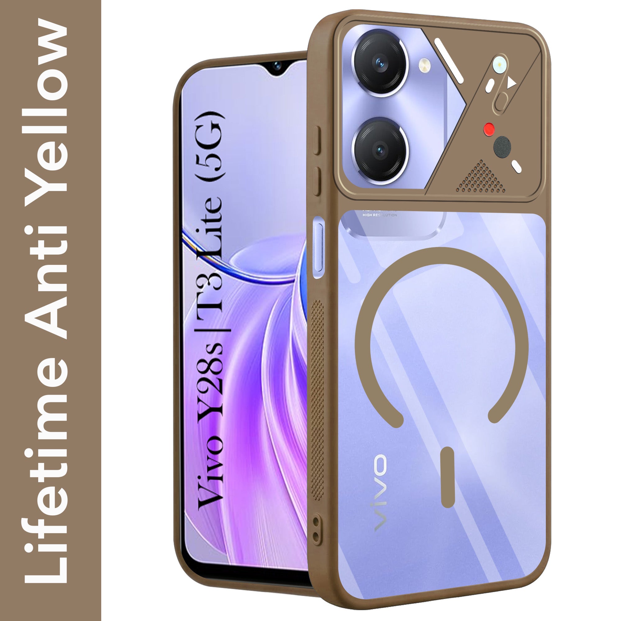 For Vivo Y28s 5G | Vivo T3 Lite 5G Back Cover Case Lifetime Anti-Yellow Clear (Camera Protection | Side Grip | Wireless MagSafe Compatible)