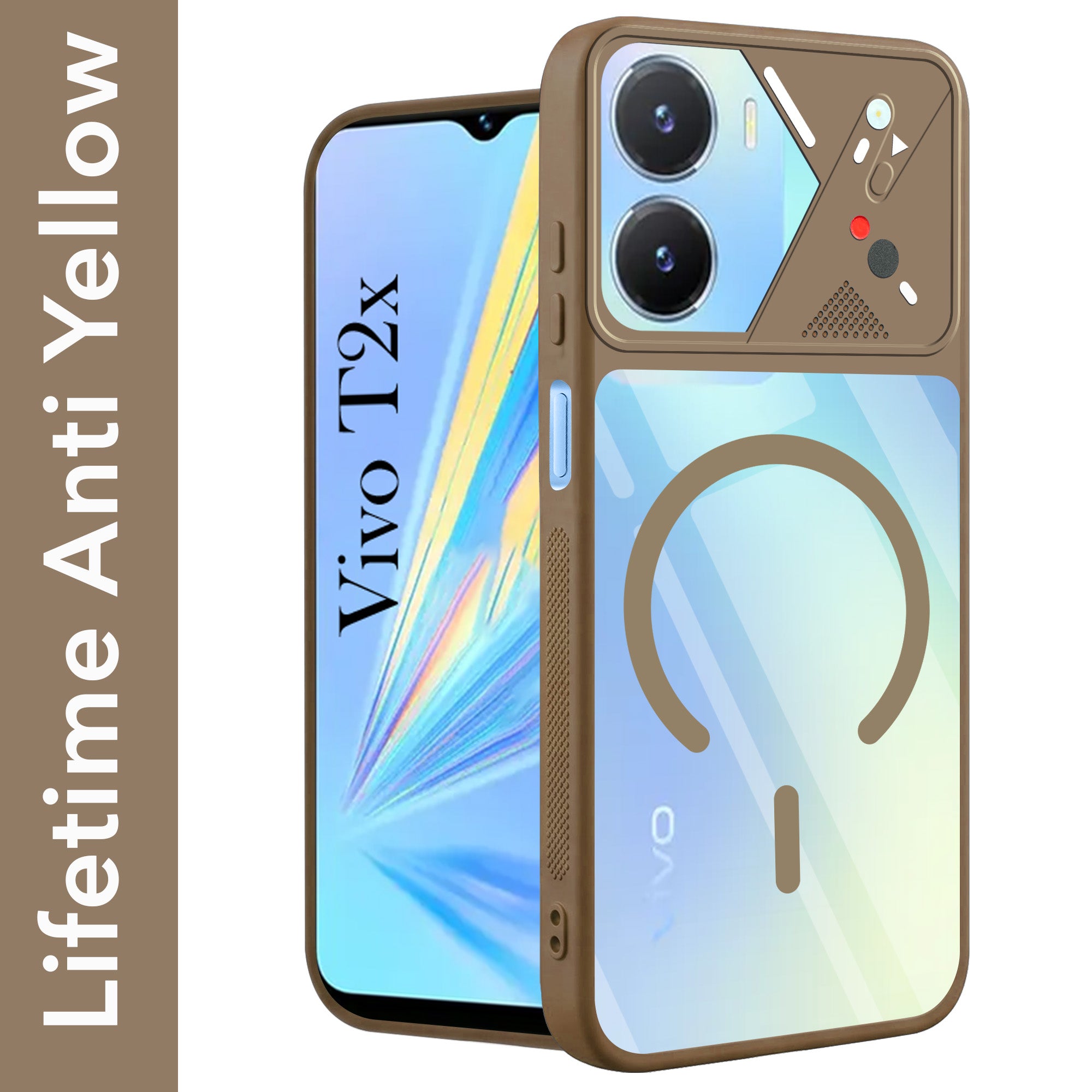 For Vivo T2x Back Cover Case Lifetime Anti-Yellow Clear (Camera Protection | Side Grip | Wireless MagSafe Compatible)