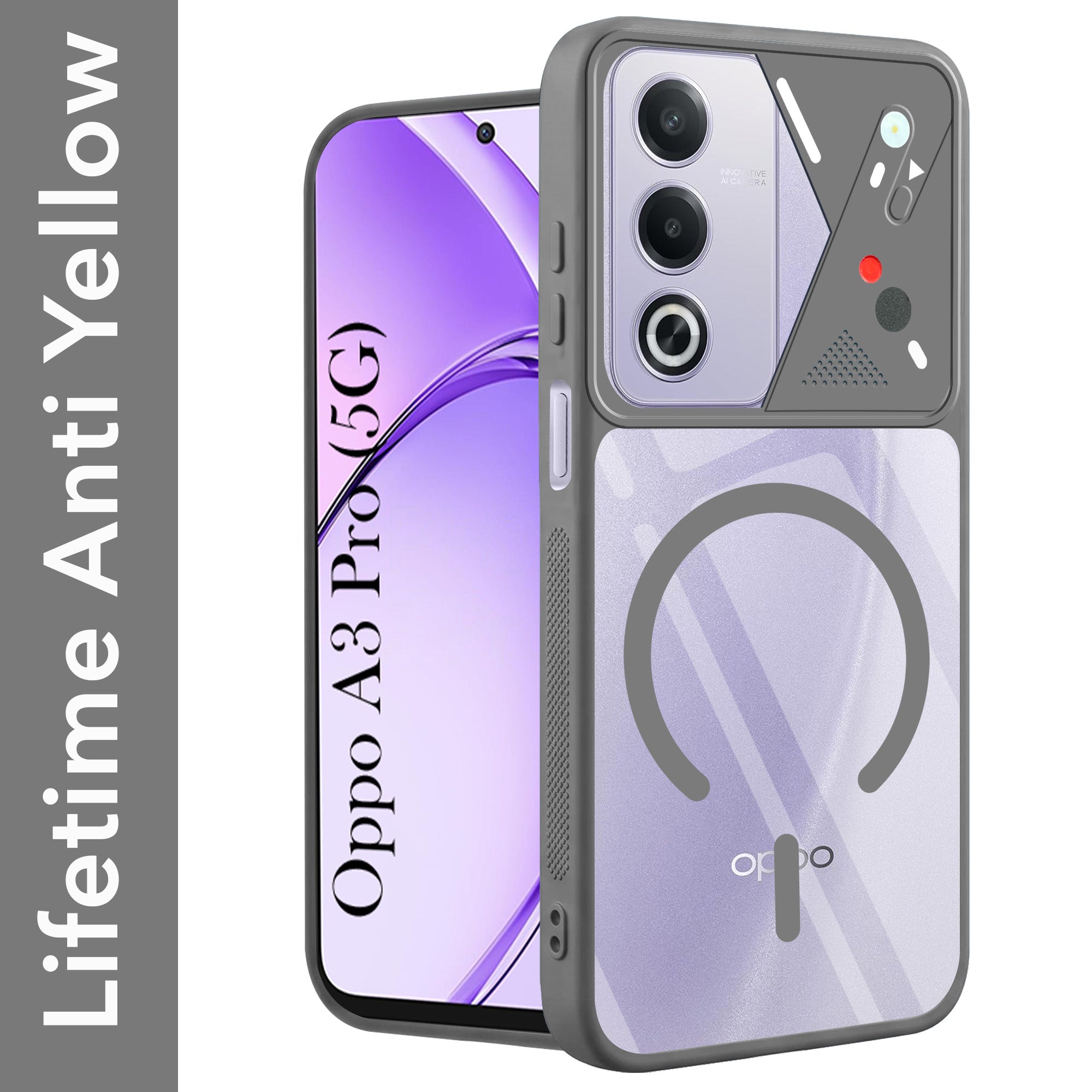 For Oppo A3 Pro 5G Back Cover Case Lifetime Anti-Yellow Clear (Camera Protection | Side Grip | Wireless MagSafe Compatible)