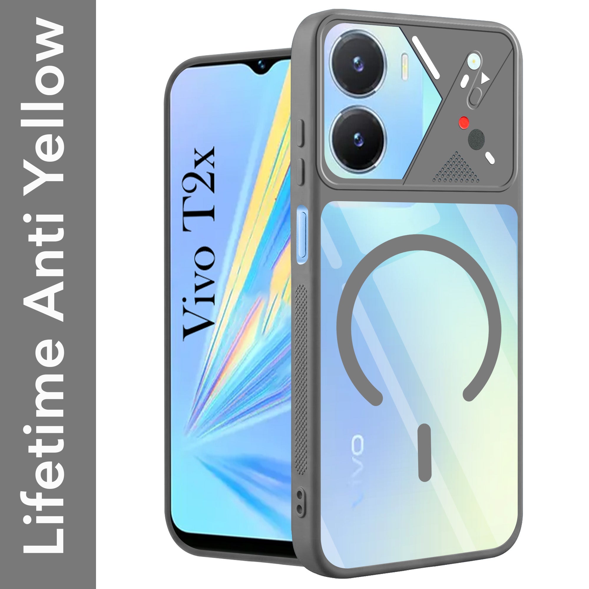 For Vivo T2x Back Cover Case Lifetime Anti-Yellow Clear (Camera Protection | Side Grip | Wireless MagSafe Compatible)
