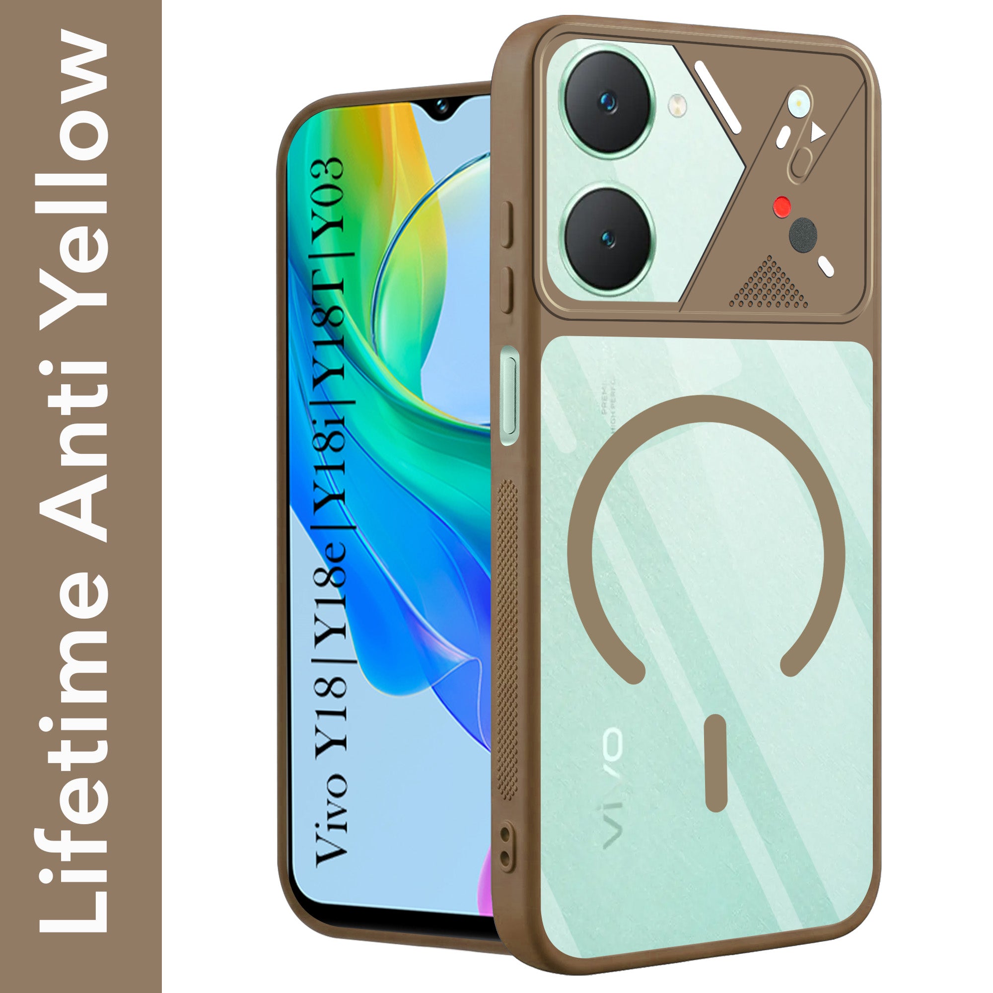 For Y18 | Vivo Y18e | Vivo Y03 | Vivo Y18i | Vivo Y18T Back Cover Case Lifetime Anti-Yellow Clear (Camera Protection | Side Grip | Wireless MagSafe Compatible)