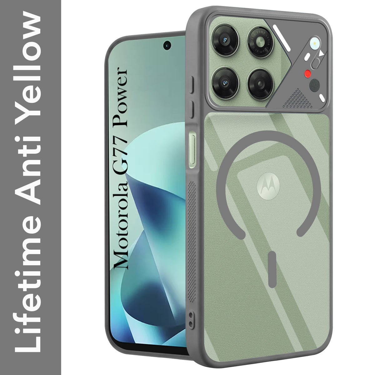 For Motorola Moto G77 Power Back Cover Case Lifetime Anti-Yellow Clear (Camera Protection | Side Grip | Wireless MagSafe Compatible)