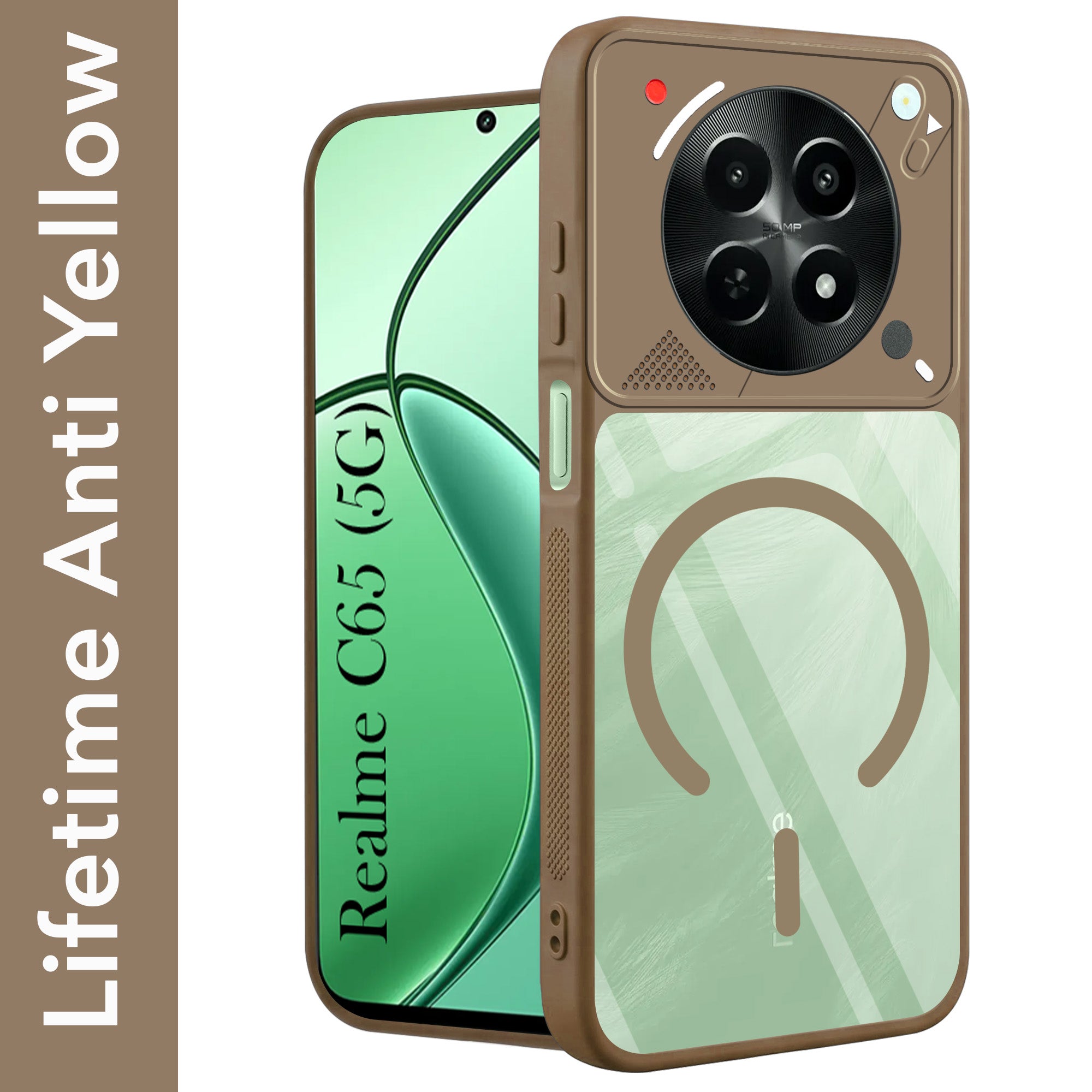 For Realme C65 5G Back Cover Case Lifetime Anti-Yellow Clear (Camera Protection | Side Grip | Wireless MagSafe Compatible)