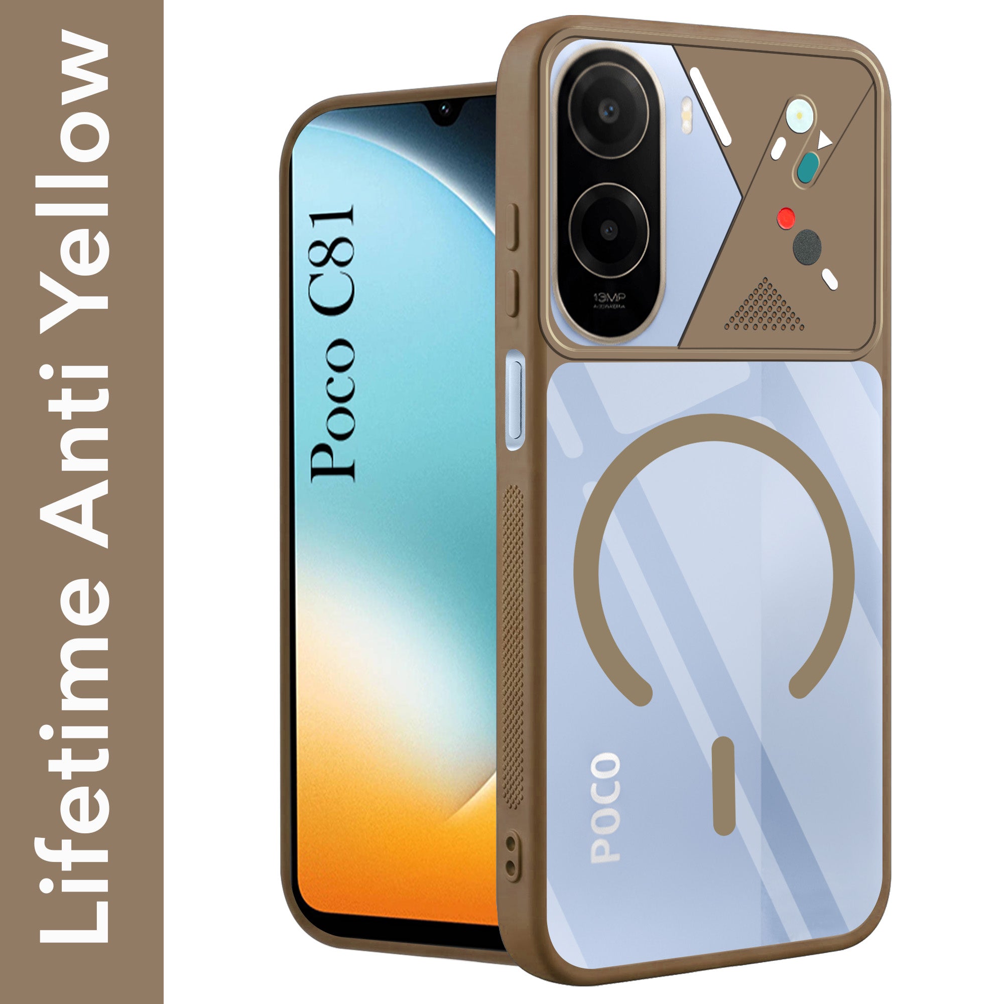 For Poco C81 Back Cover Case Lifetime Anti-Yellow Clear (Camera Protection | Side Grip | Wireless MagSafe Compatible)