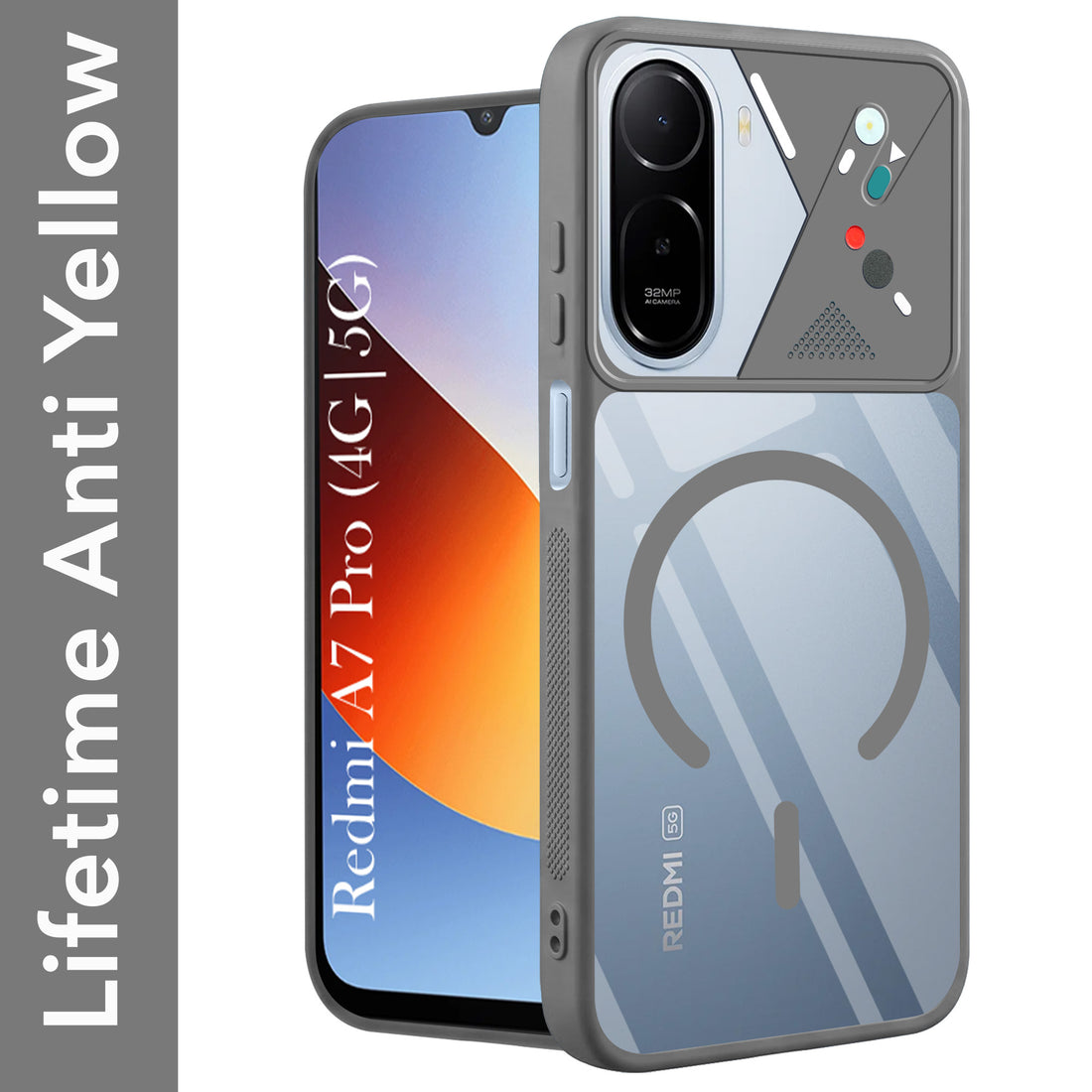 For Redmi A7 Pro 4G|5G Back Cover Case Lifetime Anti-Yellow Clear (Camera Protection | Side Grip | Wireless MagSafe Compatible)
