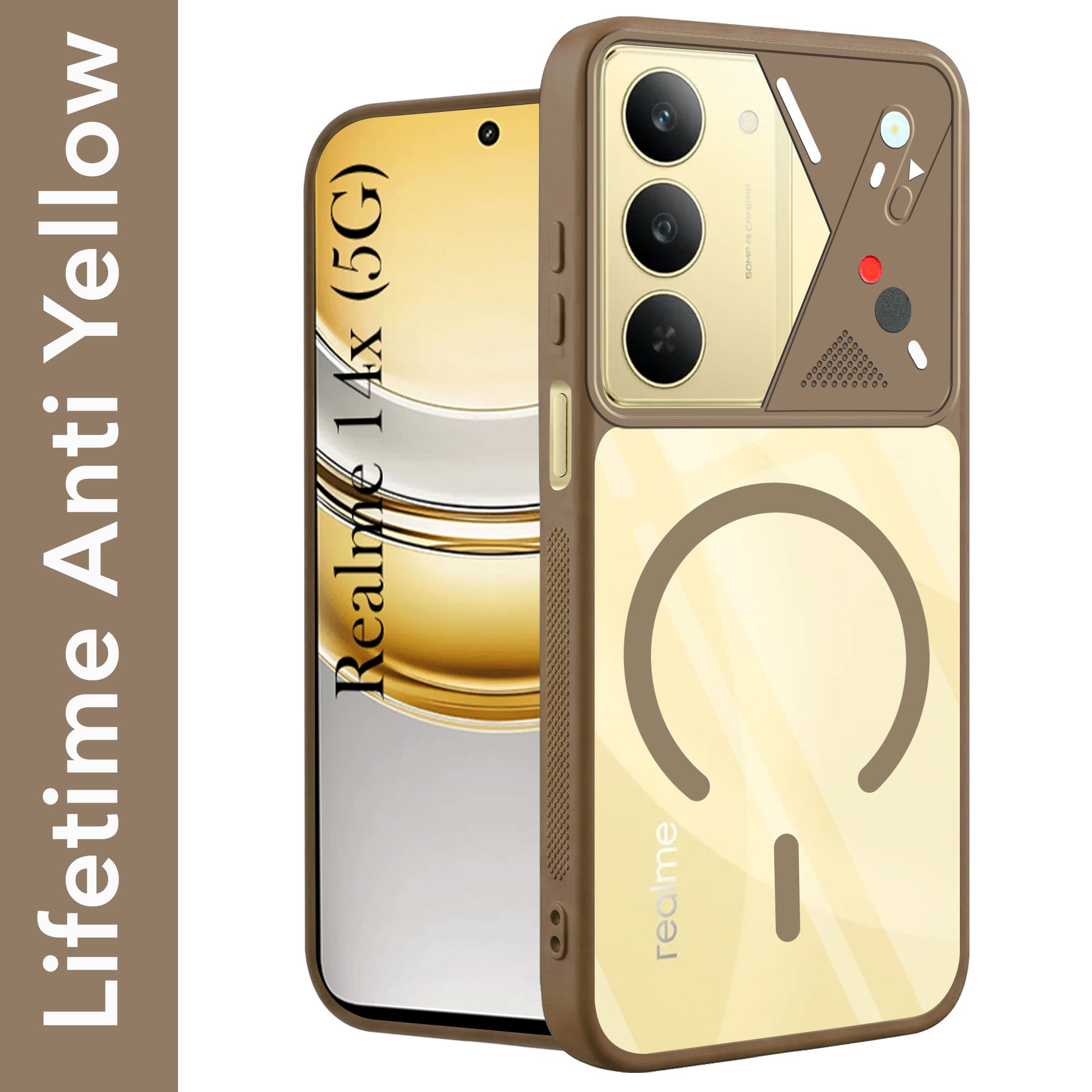 For Realme 14X Back Cover Case Lifetime Anti-Yellow Clear (Camera Protection | Side Grip | Wireless MagSafe Compatible)