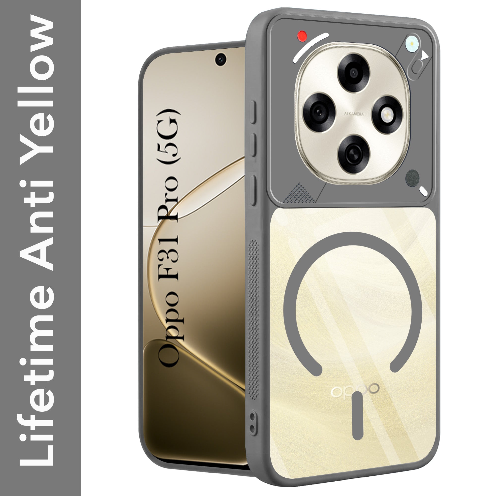 For Oppo F31 Pro Back Cover Case Lifetime Anti-Yellow Clear (Camera Protection | Side Grip | Wireless MagSafe Compatible)
