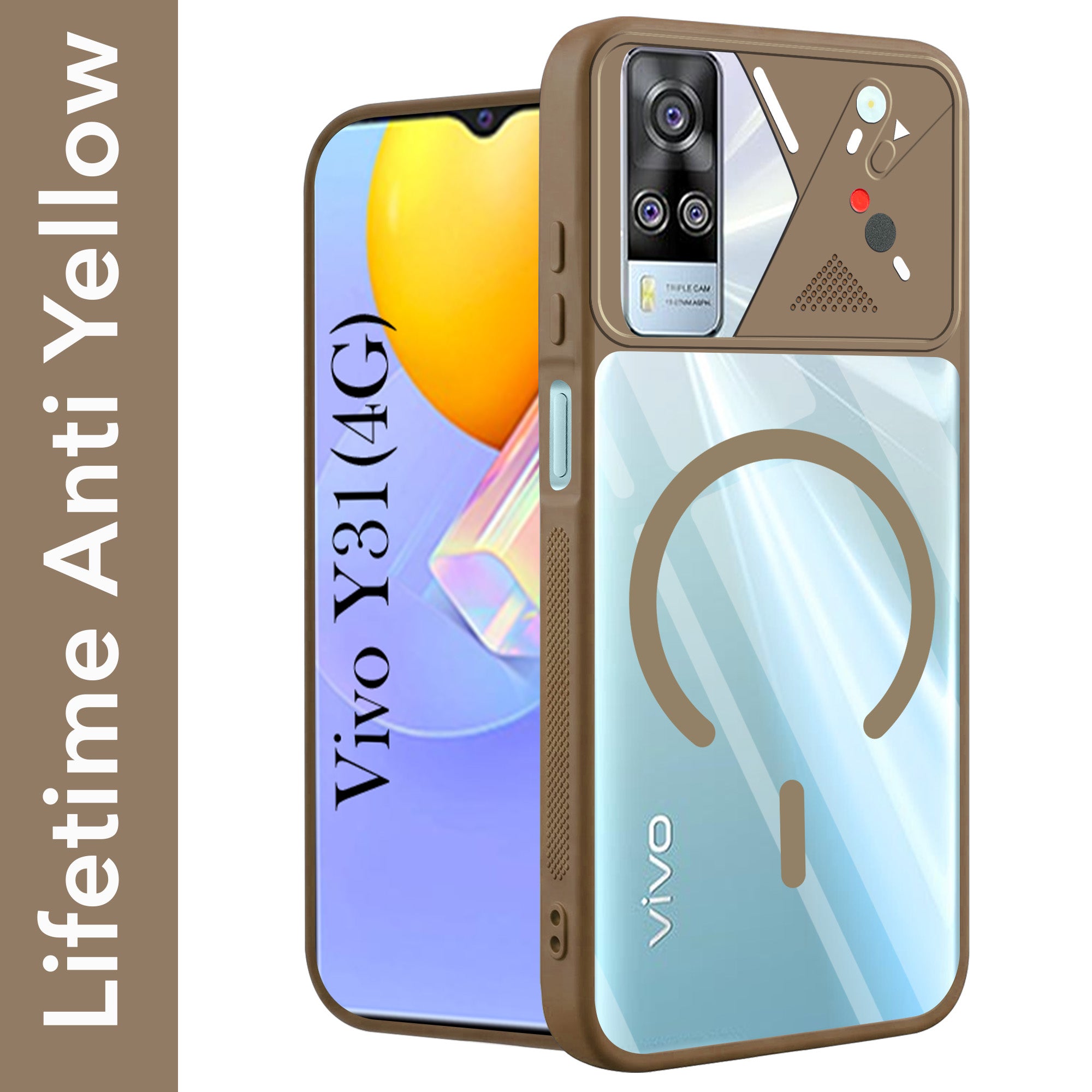 For Vivo Y31 (2021) Back Cover Case Lifetime Anti-Yellow Clear (Camera Protection | Side Grip | Wireless MagSafe Compatible)