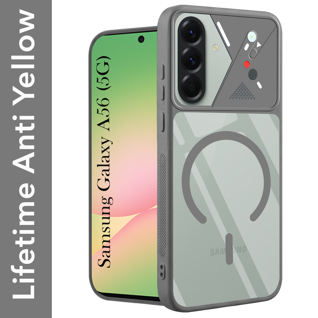 For Samsung Galaxy A56 Back Cover Case Lifetime Anti-Yellow Clear (Camera Protection | Side Grip | Wireless MagSafe Compatible)