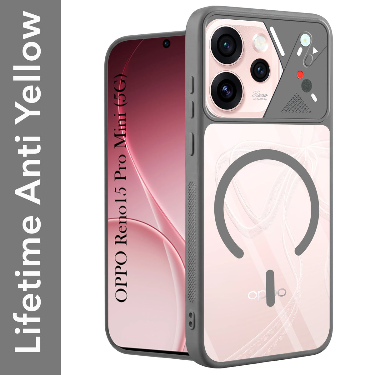 For Oppo Reno15 Pro Mini 5G | Oppo Reno 15 Pro Mini 5G Back Cover Case Lifetime Anti-Yellow Clear (Camera Protection | Side Grip | Wireless MagSafe Compatible)