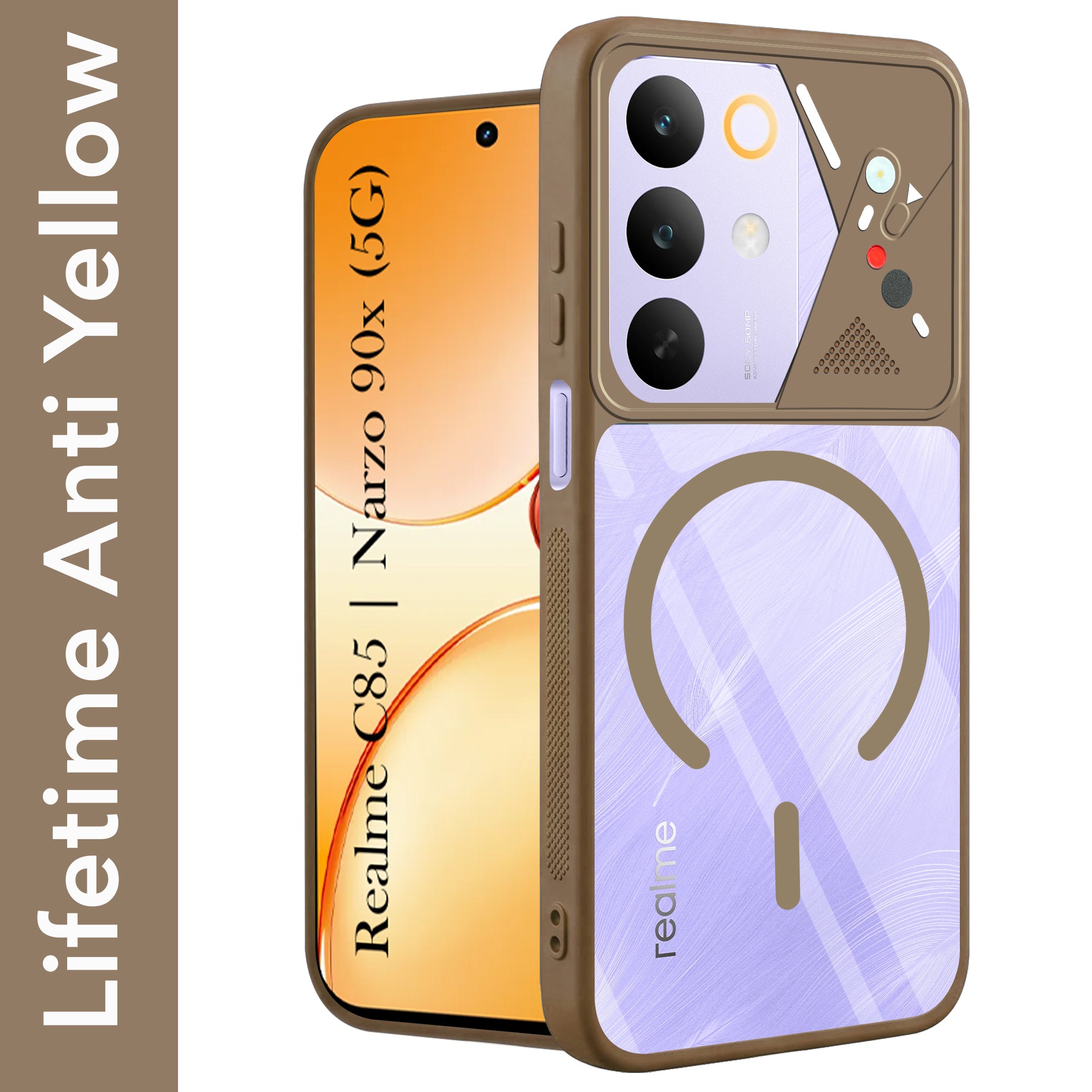 For Realme C85 5G | Realme Narzo 90x  Back Cover Case Lifetime Anti-Yellow Clear (Camera Protection | Side Grip | Wireless MagSafe Compatible)